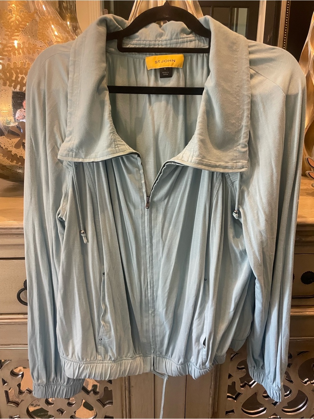 St. John Pale Blue Zip-Front Jacket